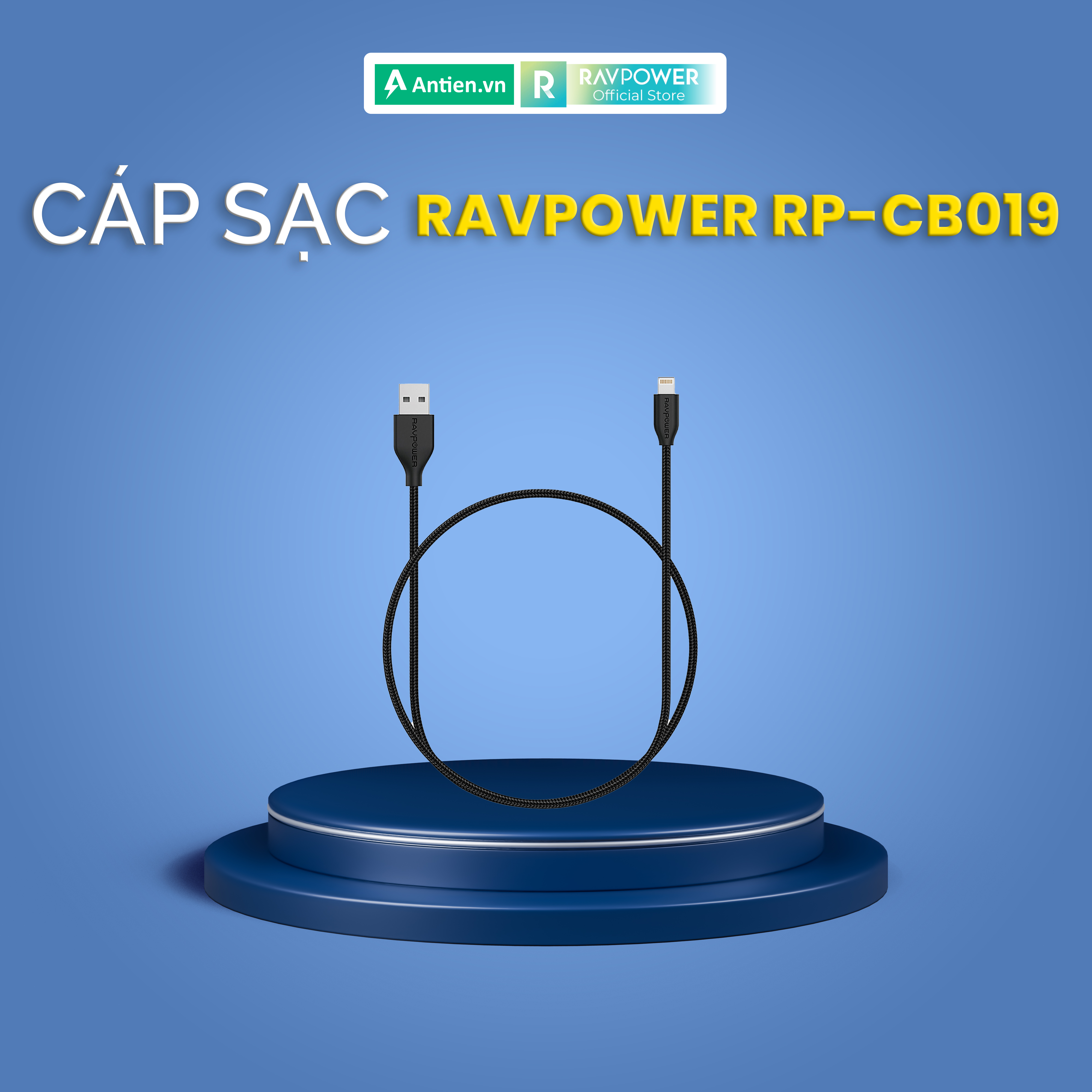 Dây cáp sạc lightning cho iphone ravpower rp-cb019 1m - bảo hành 12 tháng