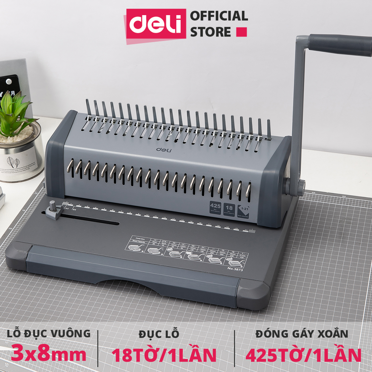 Máy đóng gáy xoắn cao cấp chính hãng Deli E3873
