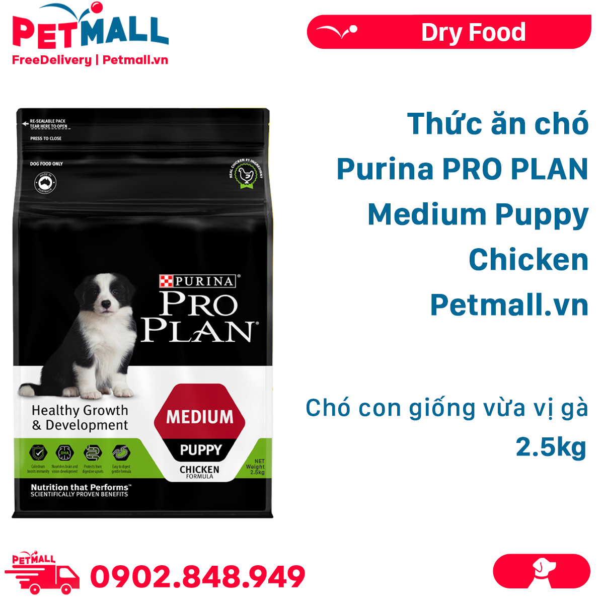 Thức ăn chó Purina PRO PLAN Medium Puppy Chicken 2.5kg