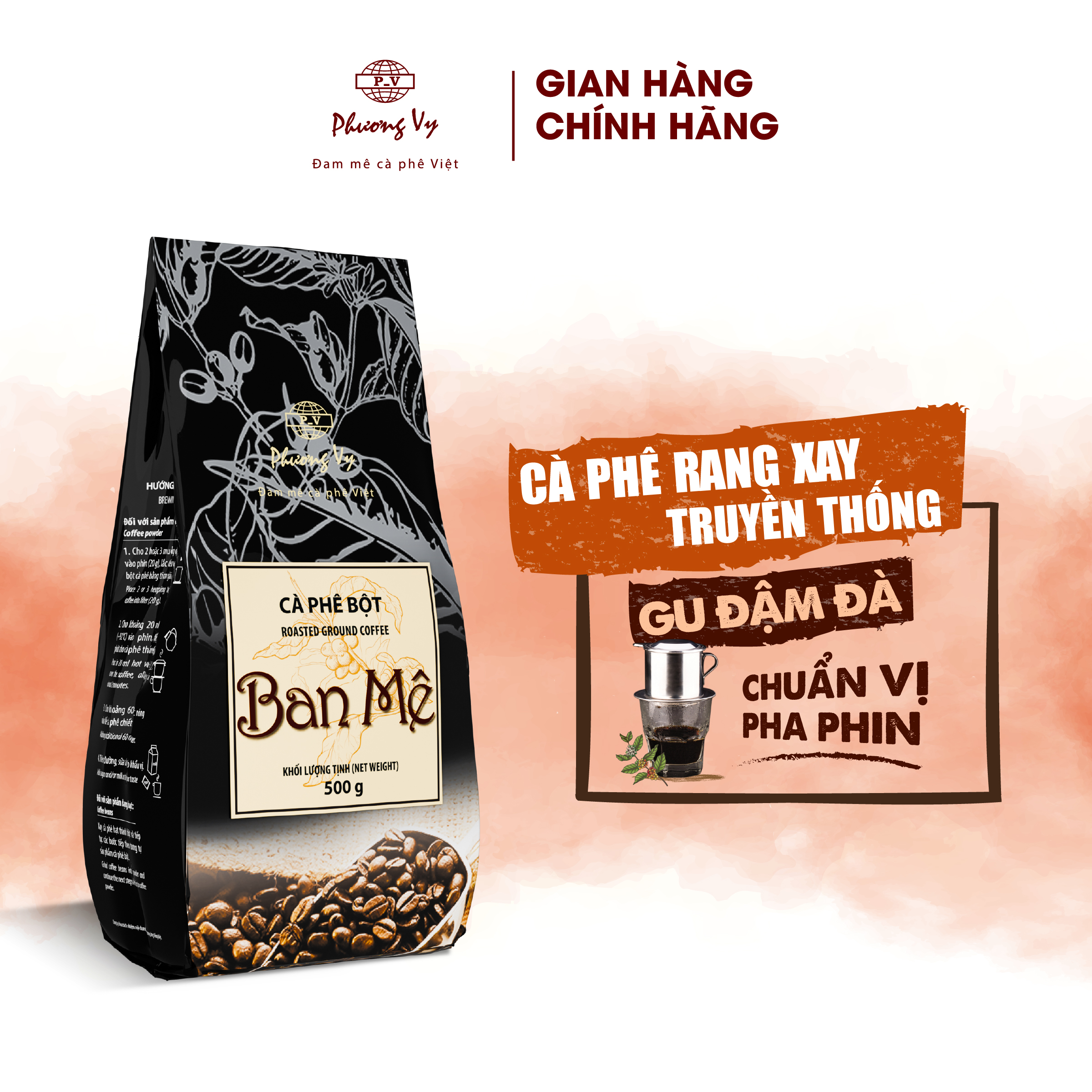 Cà Phê Truyền Thống Ban Mê 500g hương vị đậm đà dành cho pha phin, Phương Vy Coffee