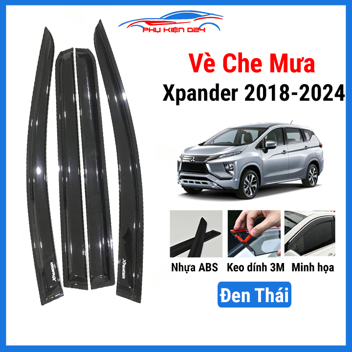 Vè che mưa Xpander 2018 2019 2020 2021 2022 2023 2024 Đen Thái nhựa ABS chắn mưa, bảo vệ ô tô