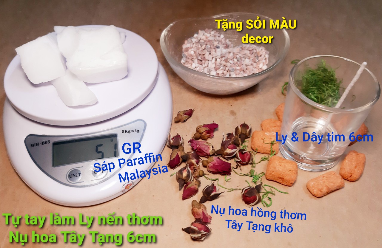 [HCM]Set tự tay làm Ly Sáp Nến thơm hoa hồng kèm trang trí