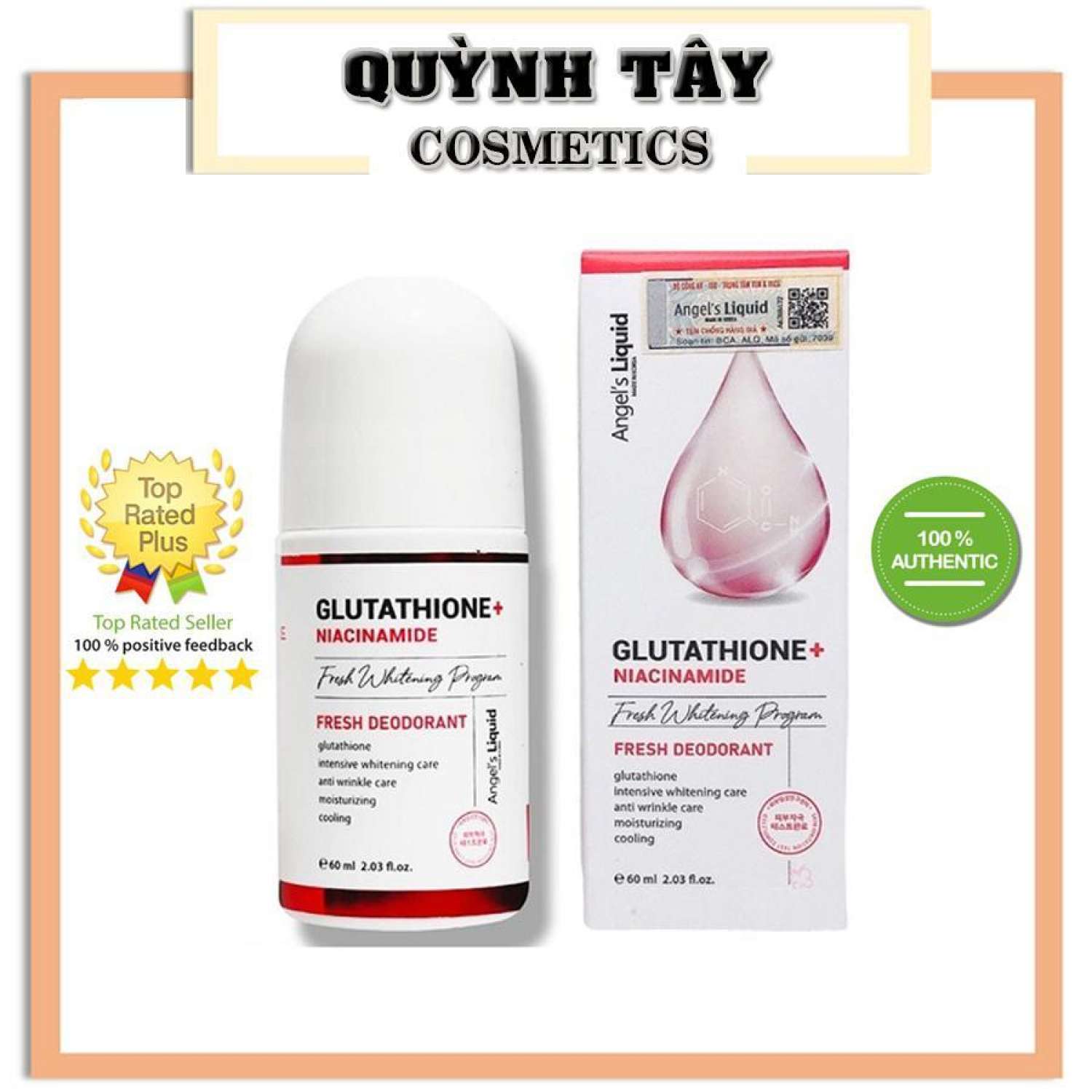 Lăn ƞách mờ thâm ANɡel LIQUID Glutathione Plus Niacinamide Fresh Deodorant 60ml dưỡng trắng ƞách
