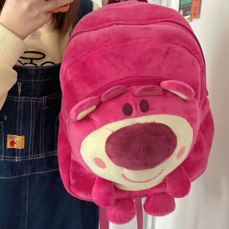 Balo đi học hoạ tiết gấu dâu lông mịn siêu cute