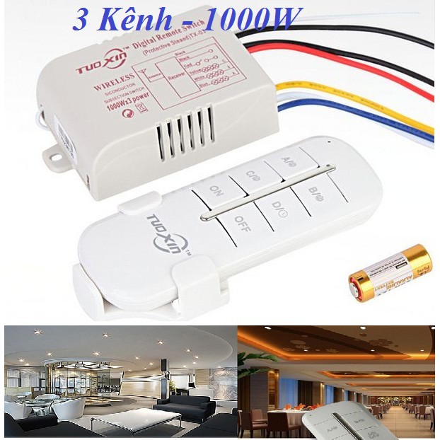 Công tắc điều khiển từ xa 3 cổng Touxin rf xuyên tường không dây, bộ điều khiển từ xa, dieu khien tu xa, cong tac dieu khien tu xa