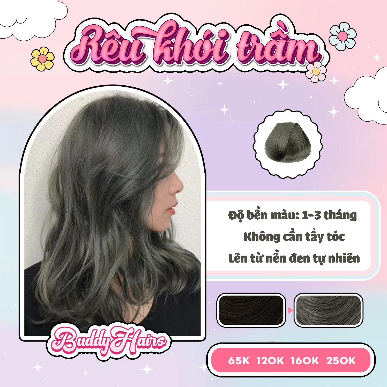 Thuốc nhuộm tóc Rêu khói trầm không tẩy lên từ nền đen buddyhairs