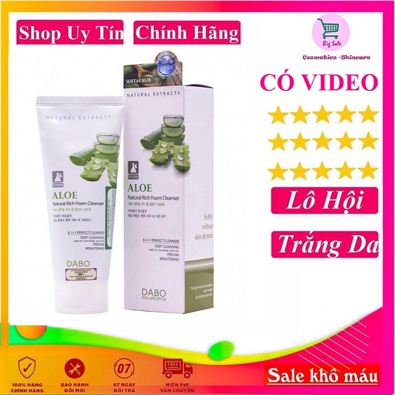Sữa rửa mặt trắng da lô hội ALOE DABO hàn quốc 180ml