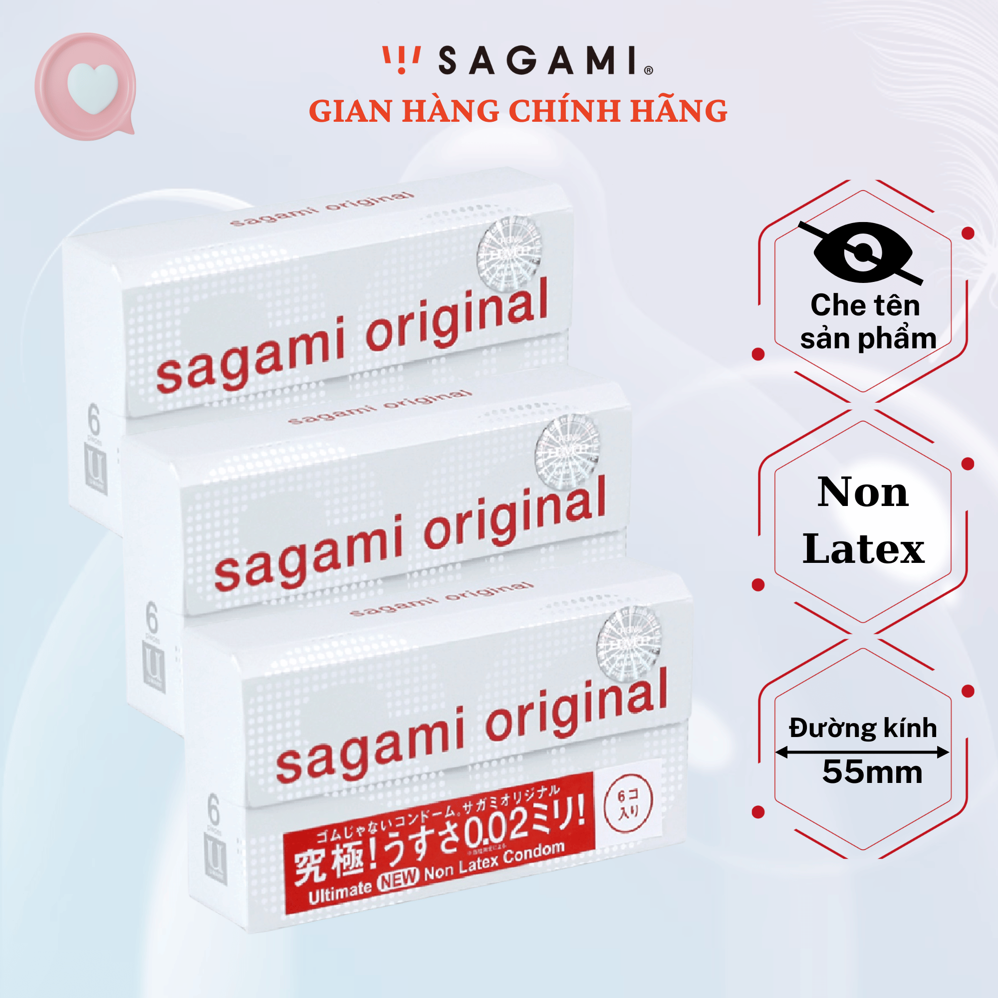 Combo 3 hộp Bao cao su Sagami Original 0.02 (Hộp 6 cái) - baocao su nam siêu mỏng size lớn siêu mỏng chỉ với 002, Non latex