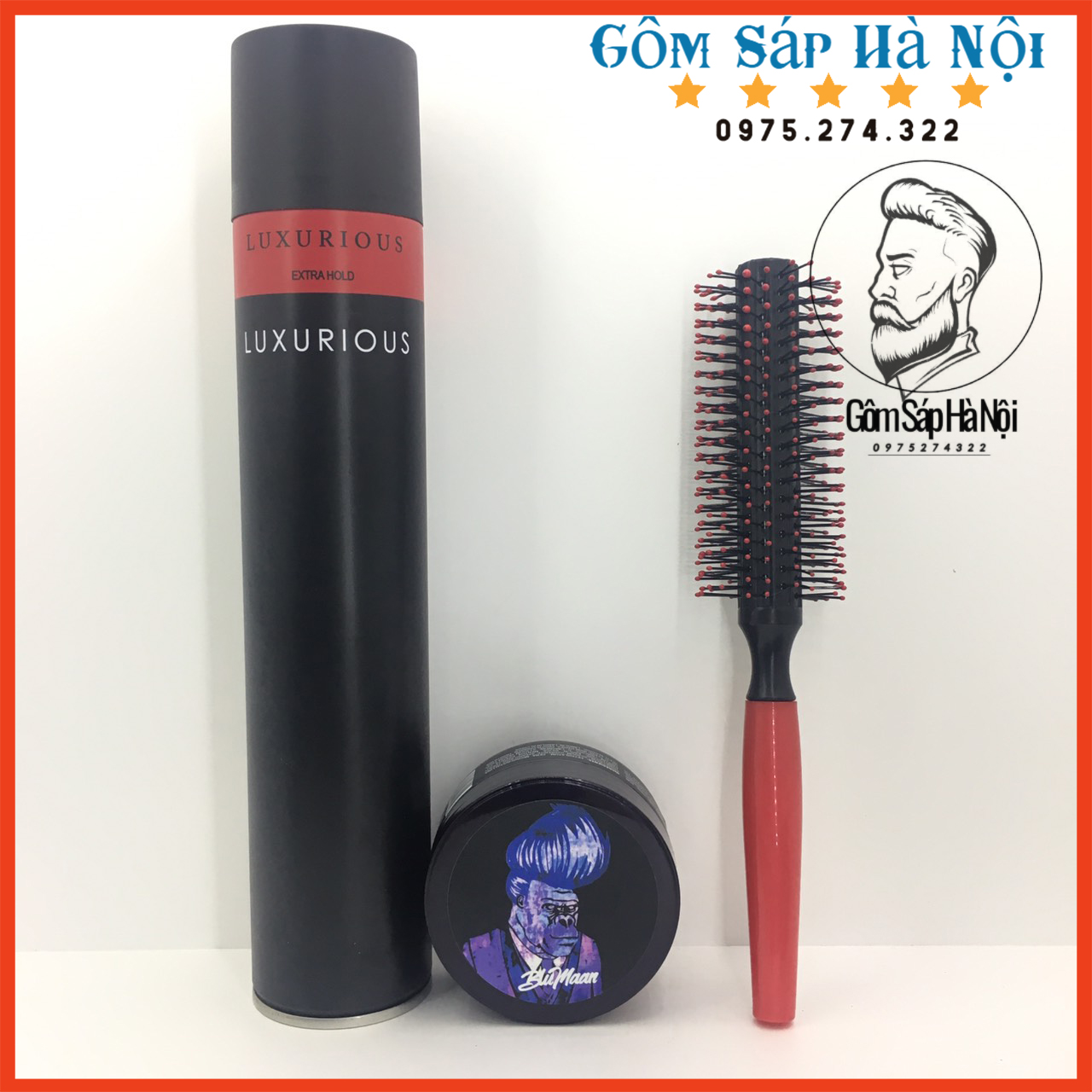 Combo gôm xịt tóc luxurrious 400ml + sáp vuốt tóc bluman tê giác xanh