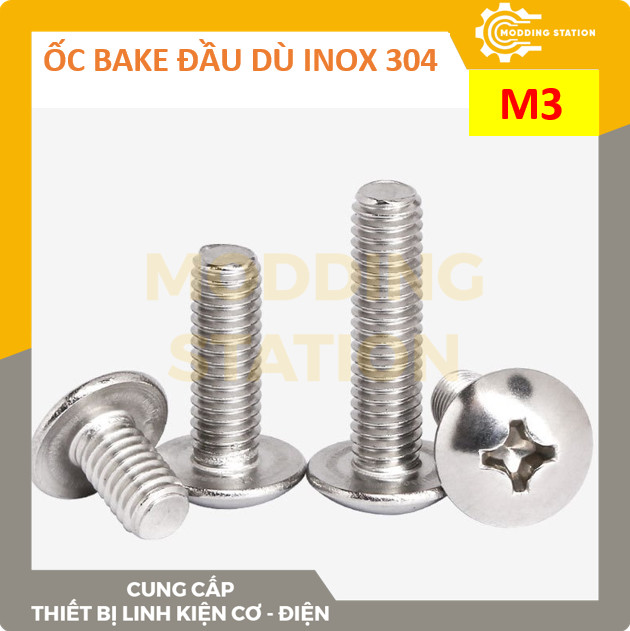 Ốc bake đầu dù inox 304 size m3x4mm, m3x5mm, m3x6mm, m3x8mm, m3x10mm, m3x12mm, m3x14mm, m3x16mm, m3x18mm, m3x20mm, 25, 30, 35, 40