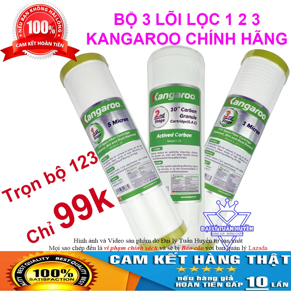 Bộ lõi lọc nước 123 Kangaroo chính hãng - Combo bộ 3 lõi, Lõi số 1 2 3