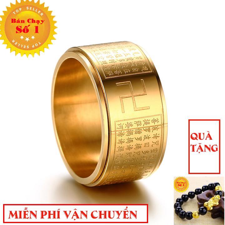 Nhẫn xoay BÁT NHÃ TÂM KINH khắc chữ VẠN không đen xoay 360 độ - Tặng vòng tỳ hưu Phong Thủy