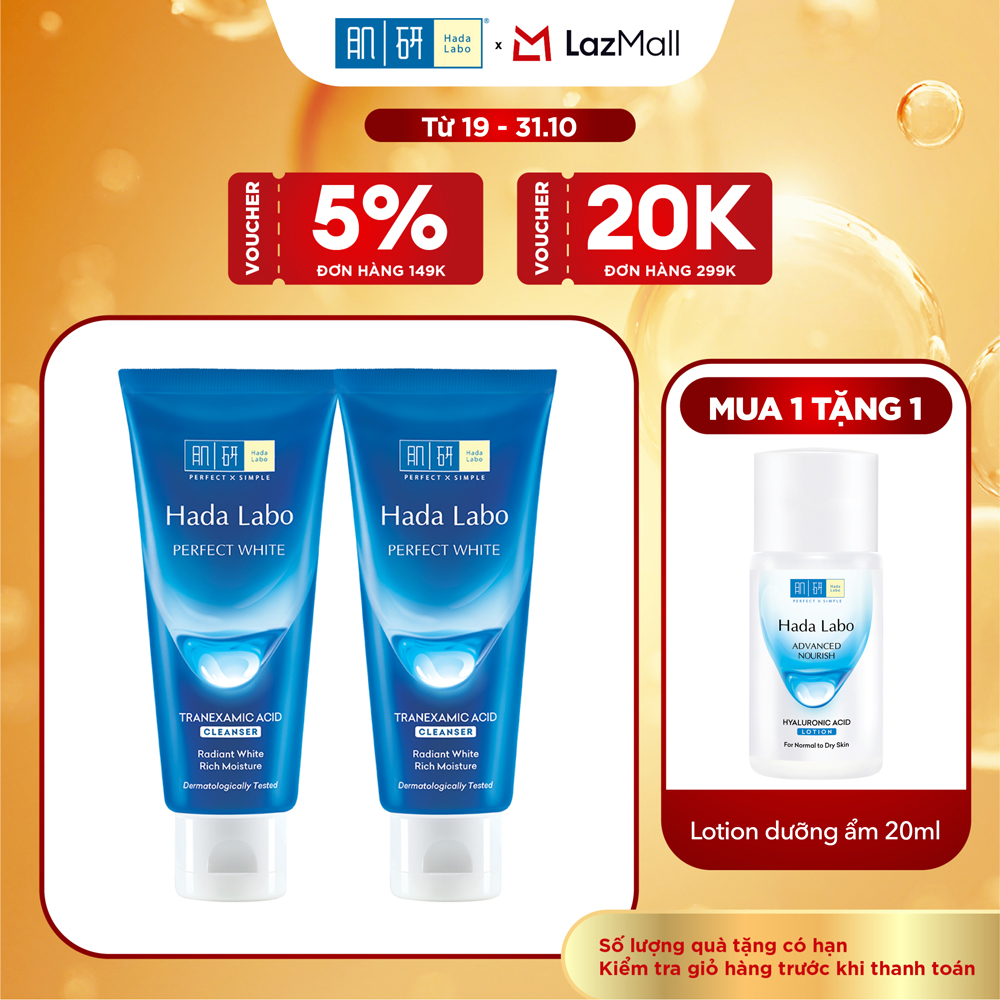 [VB] Bộ 2 Sữa rửa mặt dưỡng trắng Hada Labo Perfect White Tranexamic Acid Cleanser 80g