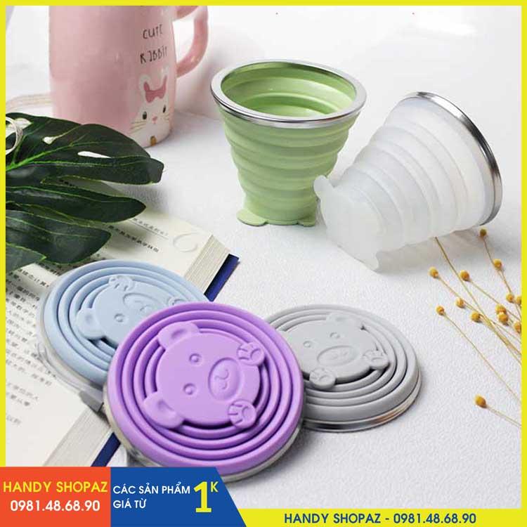 (CHỌN MÀU) Cốc Gấp Gọn Co Giãn Bỏ Túi, Bỏ Ví Dùng Nhiều Lần 270ml Có Dây Treo HSA1149