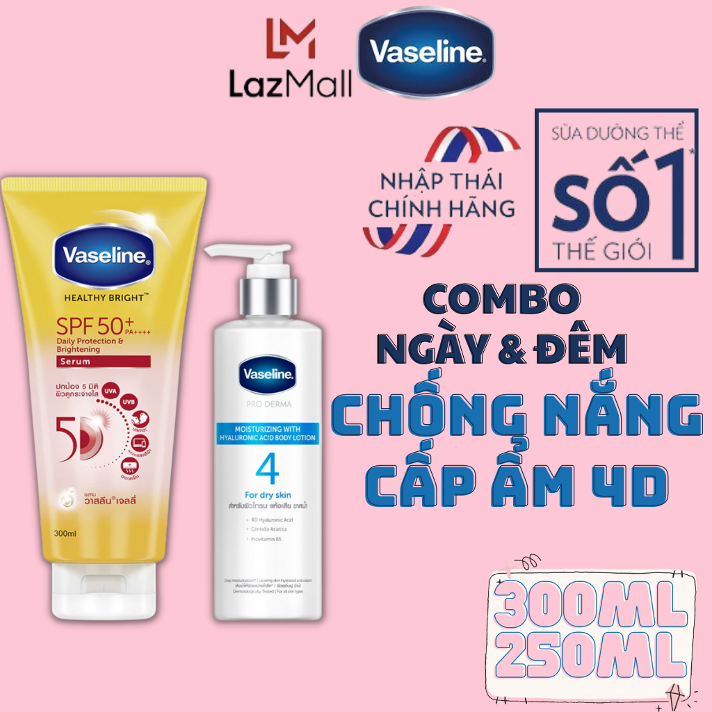 Dưỡng thể vaseline trắng da gluta hya dưỡng sáng chống nắng 50x ngày và vaseline siêu cấp ẩm 4d - dưỡng thể vaseline 10x - dưỡng thể vaseline dưỡng trắng chính hãng - vaseline dưỡng thể chính hãng