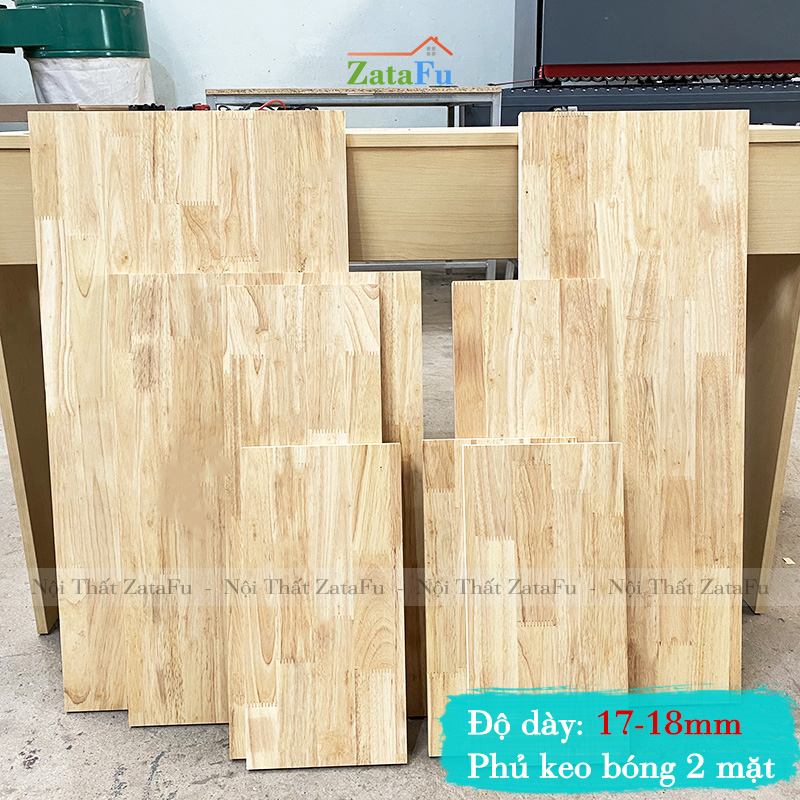 Gỗ ghép cao su làm mặt bàn, kệ giá sách phủ keo bóng 2 mặt ggcs