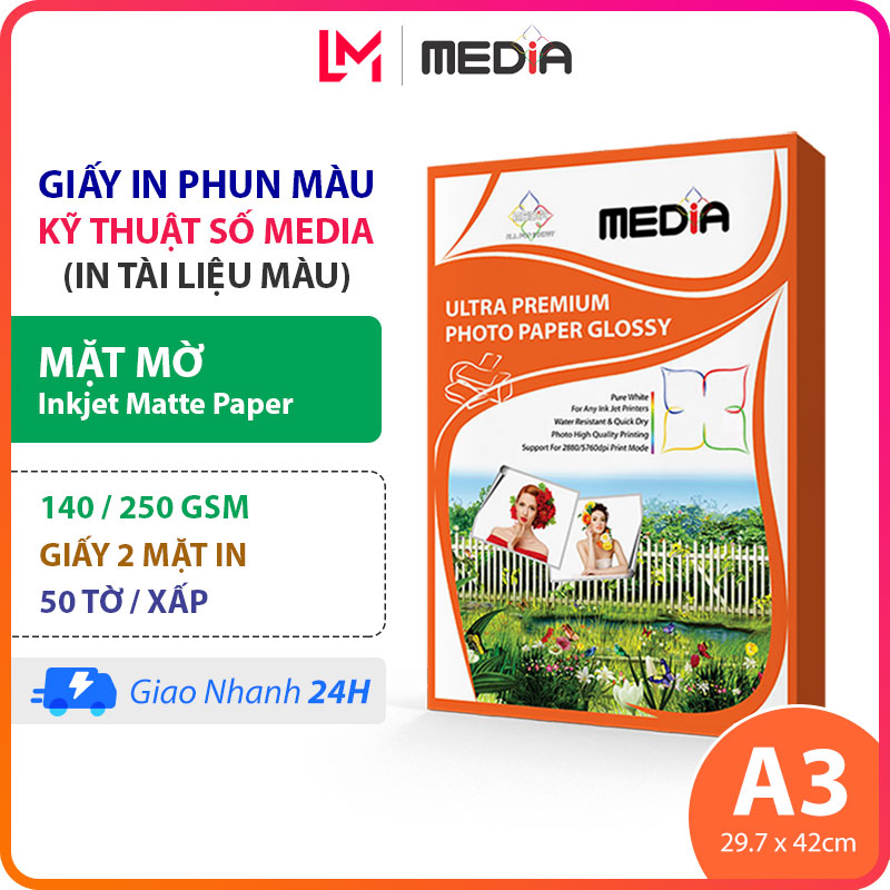 Giấy In Màu Media A3 Mờ 2 Mặt In 140/250gsm 50 Tờ, Inkjet Matte Paper Giấy In Phun Màu A3, Giấy In Ảnh 30x42