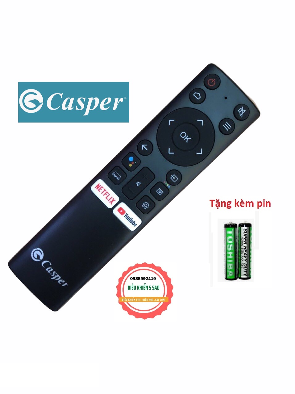 Điều khiển tivi Casper giọng nói chính hãng loại tốt thay thế điều khiển zin theo máy chính hãng - Tặng kèm pin chính hãng - Remote Casper giọng nói - Remote Tivi Casper giọng nói chính hãng có nút NetFlix và Youtube