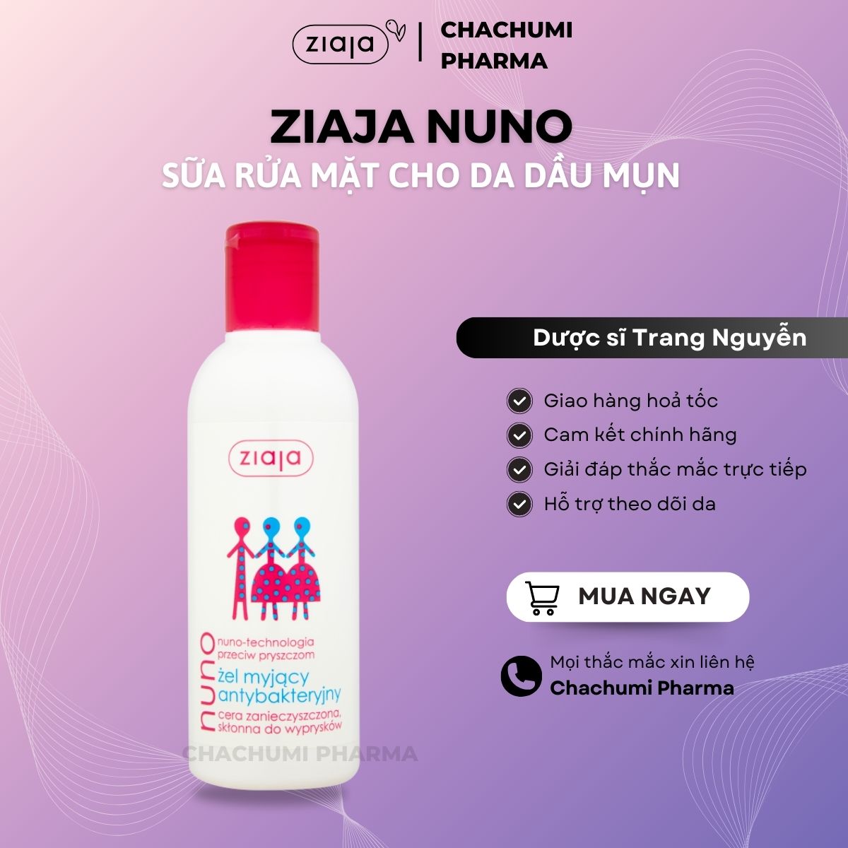 Sữa rửa mặt cho da dầu mụn ziaja nuno 200ml