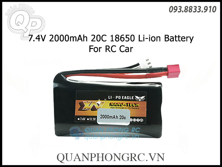 Pin 18650 2000mAh 2S 7.4V LiOn Battery dành cho xe điều khiển (T Plug)
