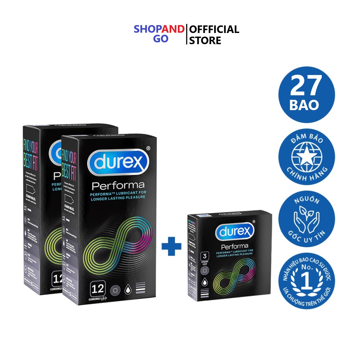 FREESHIP Combo 2 hộp Bao cao su Durex Performa Kéo dài thời gian 12S tặng 1 hộp bao cao su Durex Performa 3 cái