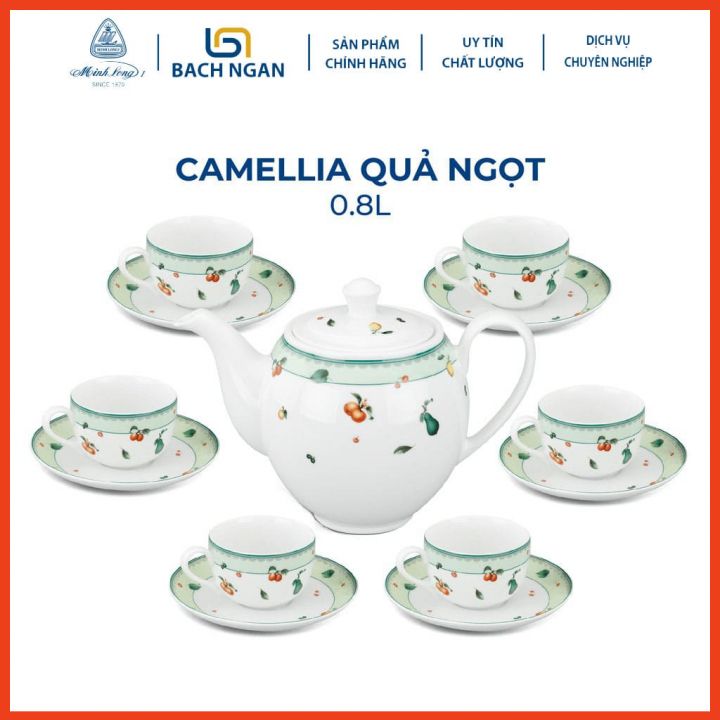 Bộ ấm trà gốm sứ cao cấp minh long 0.8l camelia quả ngọt hàng đẹp, sang trọng đãi khách, quà tặng - 6 tách