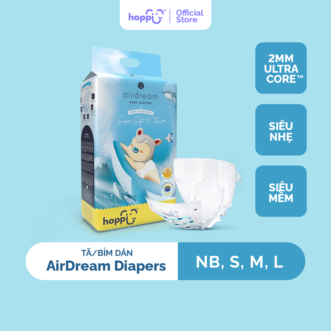 Tã / bỉm dán Hoppi AirDream Diaper số lượng NB 66 / S 56 / M 48 / L 40 miếng Giá 228,000 Đồng*Miễn phí vận chuyển