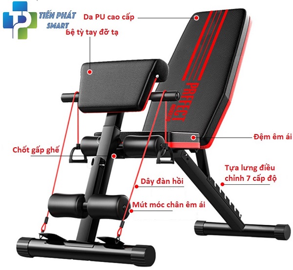 Ghế Tập Tạ Đa Năng P189  Mẫu 2021 Tích Hợp Nhiều Bài Tập Cơ Bụng,Cơ Vai,Cơ Tay,Cơ Lưng Eo Tienphatsmart