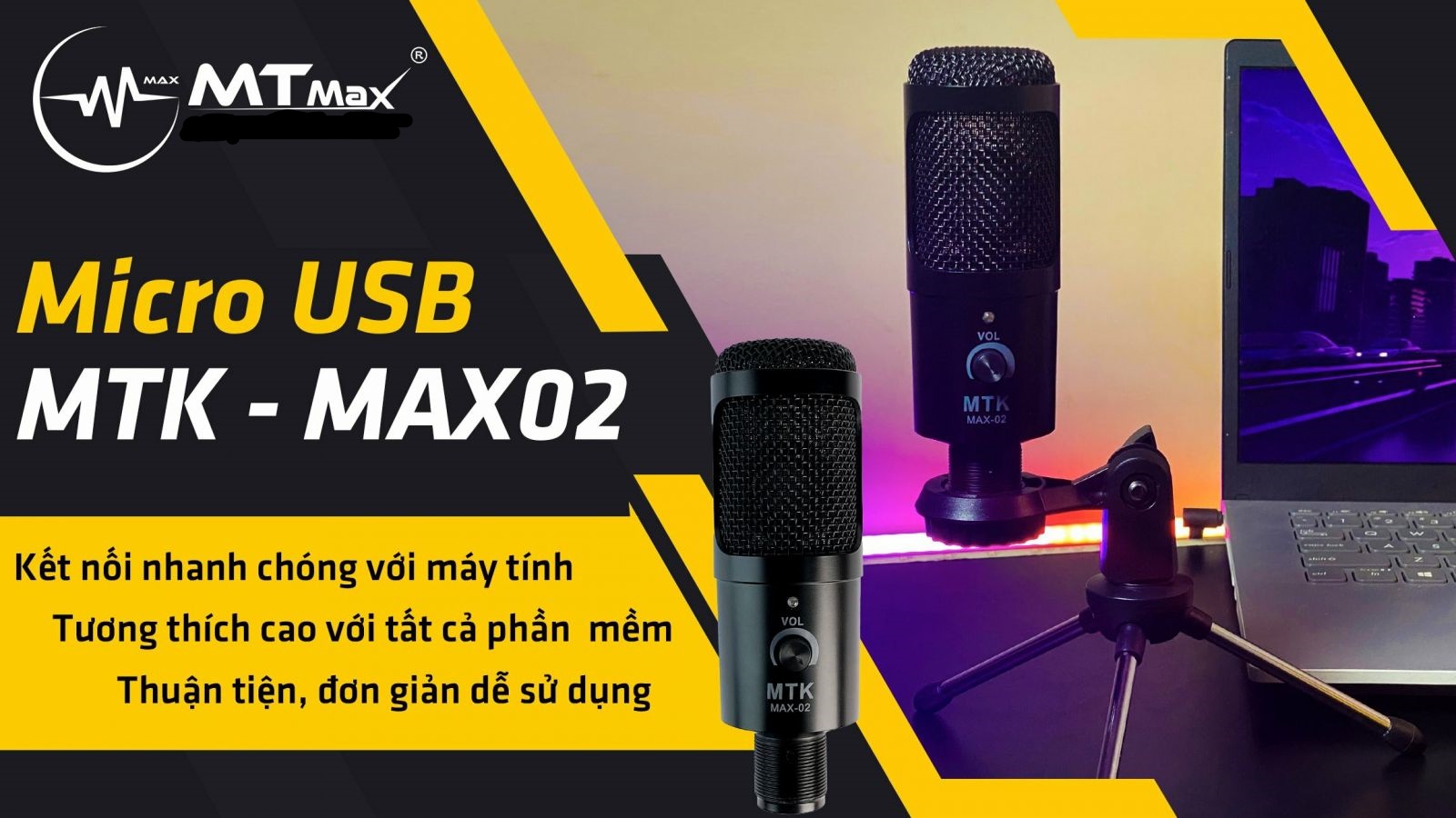 [SALE HOT] Micro Thu Âm Livestream Karaoke, Micro Thu Âm MTK Max-02 USB - Tích Hợp Bộ Lọc Pop Giảm Thiểu Âm Thanh Chống Nhiễu, Âm Thanh Trung Thực, Sử Dụng Cap USB 2.0 Kết Nối Nhanh Chóng Với Máy Tính, Tương Thích Hầu Hết Các Phần Mềm