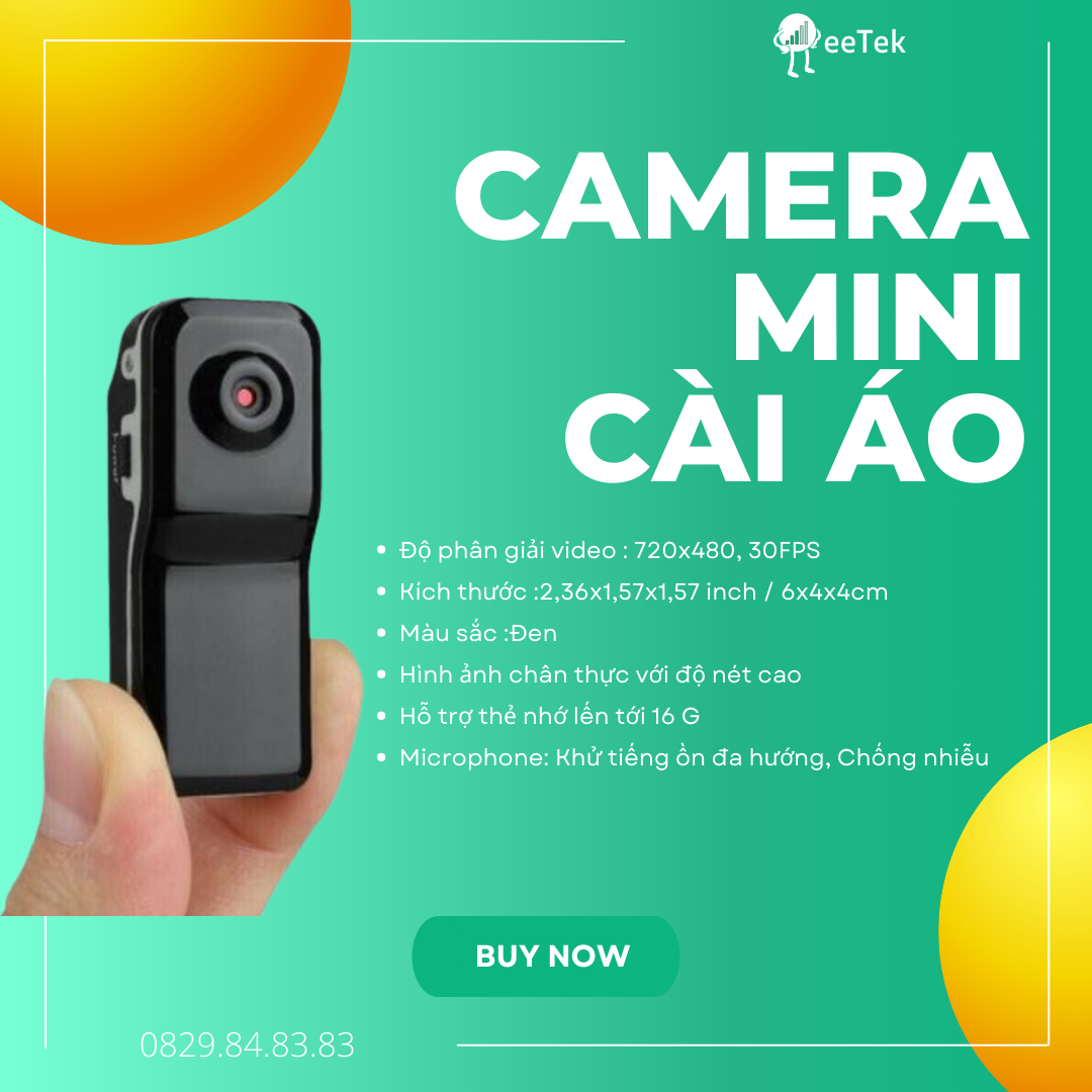 Camera mini siêu nhỏ cài áo ghi hình thu âm rõ nét hỗ trợ lưu trữ thẻ nhớ 16 gb quay phim ban đêm