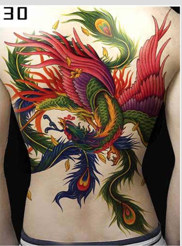 Hình xăm dán phượng hoàng kín lưng màu 35x50cm