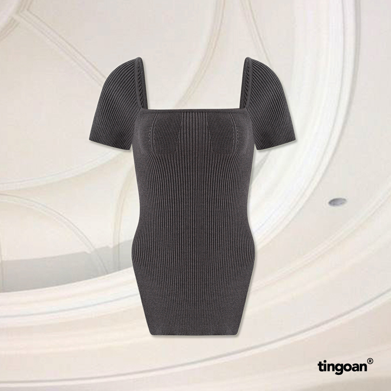 Áo len lượn viền sẻ vạt thân xám tingoan short cake top/gr