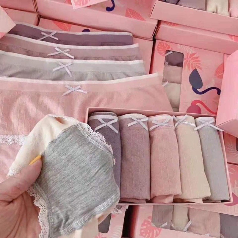 Set 5 quần lót nữ Quần chíp nữ gân tăm viền ren quần lót nữ được làm từ sợi tre kháng khuẩn mặc siêu xinh