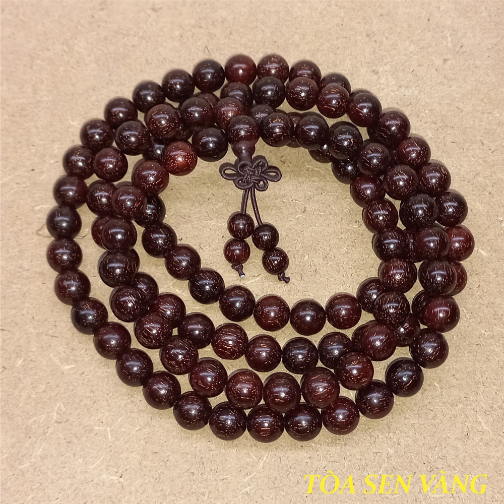 [HCM]Chuỗi 108 hạt gỗ tử đàn - Vòng gỗ tử đàn đỏ có nhiều sao kim tuyến vàng, size hạt 6mm và 8mm