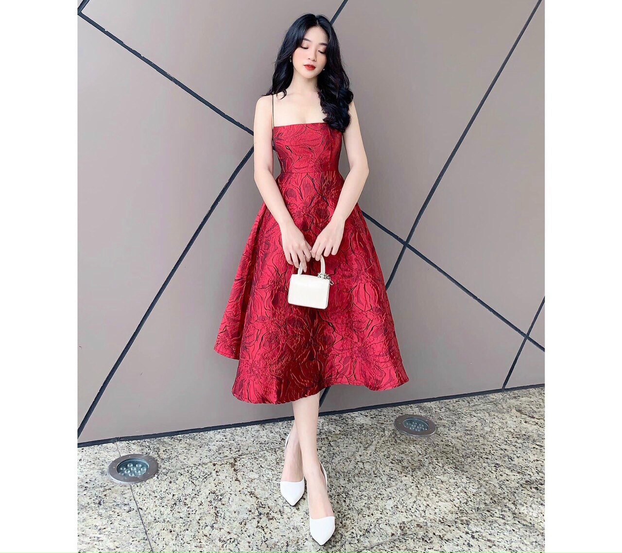 Đầm dự tiệc gấm hai dây sang chảnh Vavi Dress