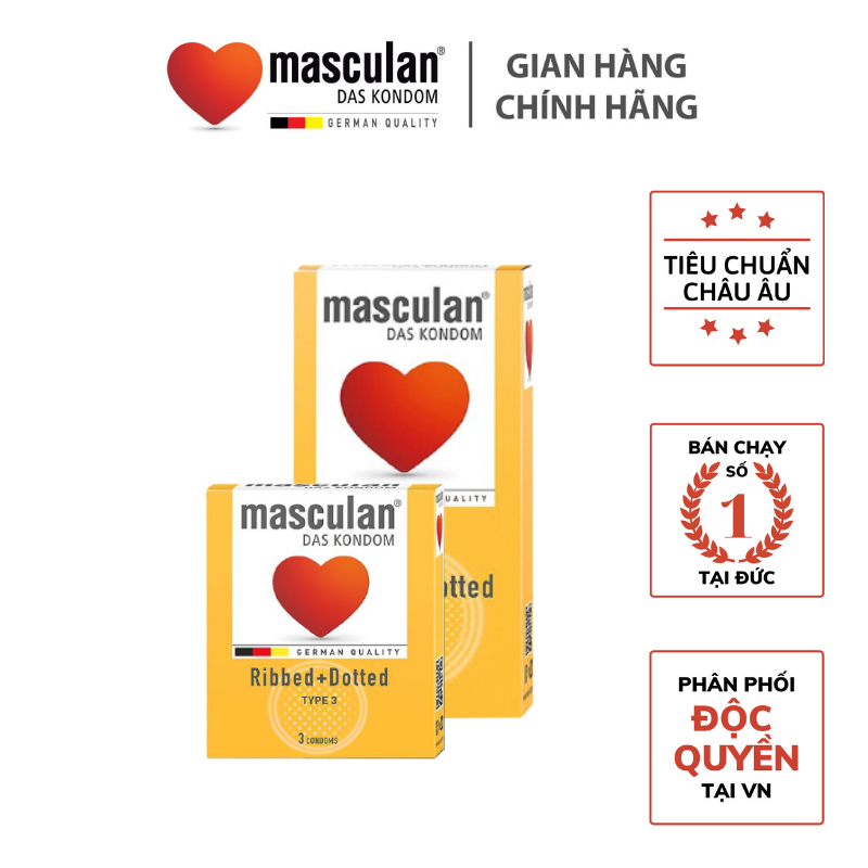 Combo Hộp 10 Cái và Hộp 3 Cái Bao Cao Su Masculan Ribbed&Dotted - Gân Chấm Hạt, Cao Cấp, Bao CaO Su Masculan Không Mùi Cao Su Bán Chạy Nhất Tại Đức