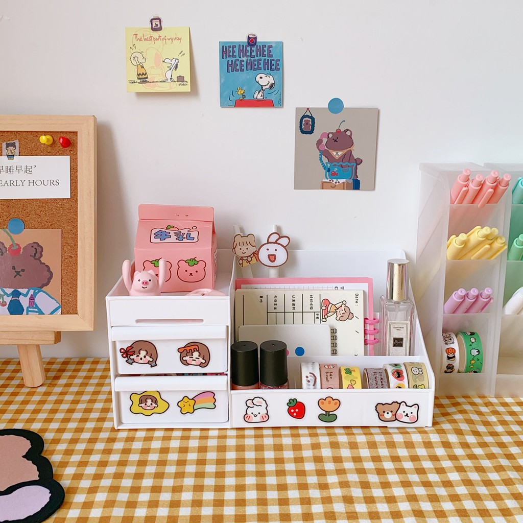 Kệ đựng đồ kệ đựng mỹ phẩm dụng cụ học tập nhiều ngăn để bàn hộp đựng đồ Cute Shop