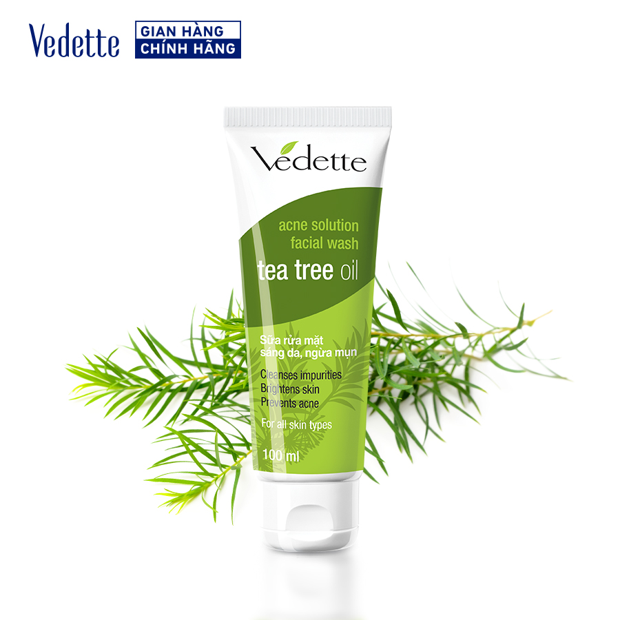 Sữa rửa mặt tràm trà 100ml tea tree oil vedette - sáng da và ngừa mụn
