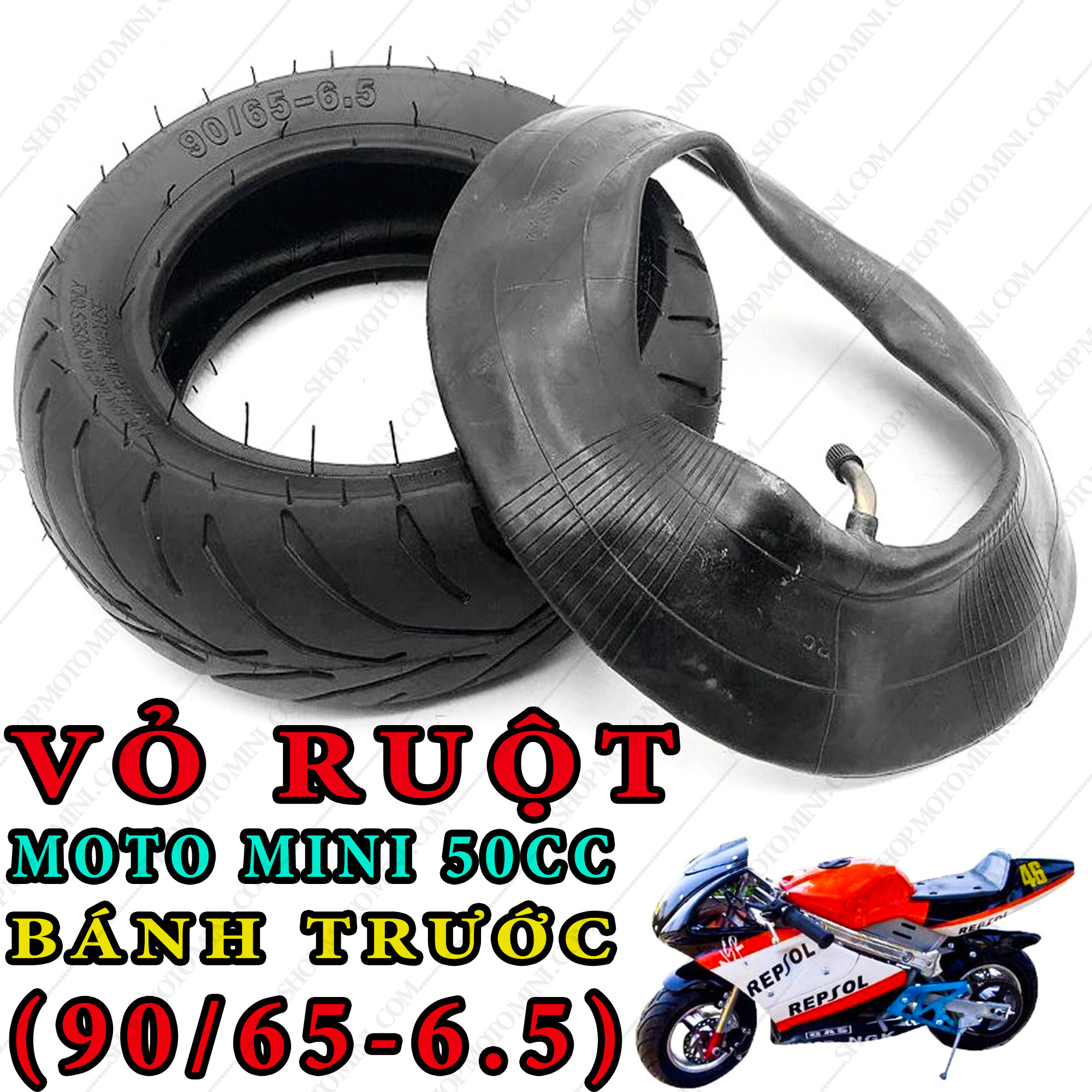 Combo vỏ ruột trước xe moto mini 50cc | Xăm lốp xe mô tô ruồi 49cc | Phụ tùng vỏ ruột bánh xe máy cắt cỏ
