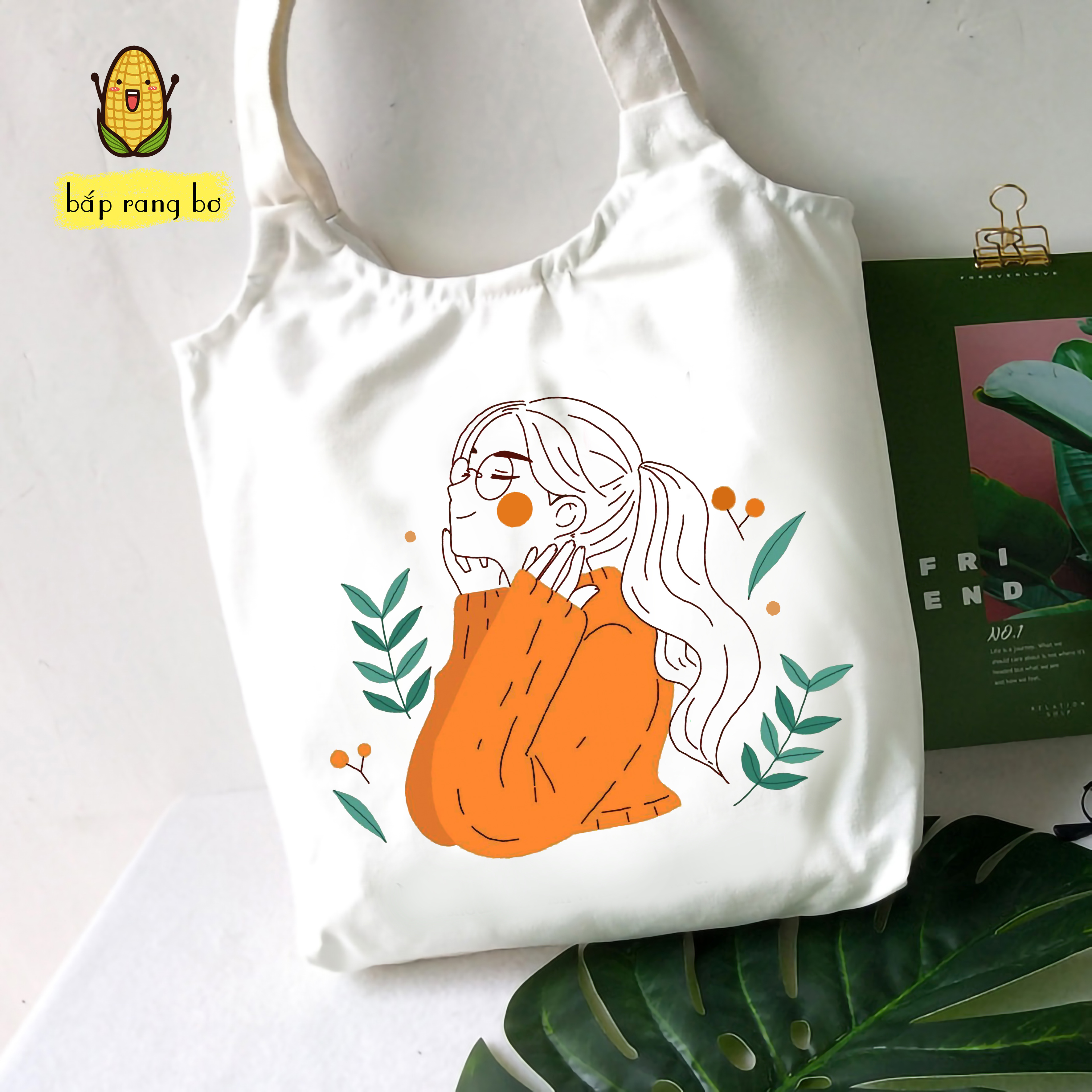 TÚI TOTE TRÒN HÌNH CÔ GÁI (CÓ TÚI CON) - VẢI CANVAS