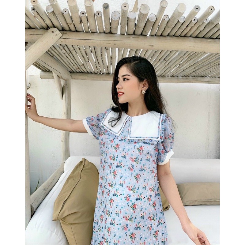 Váy đầm bầu mùa hè công sở hoa nhí chất voan lụa hàng thiết kế cao cấp trẻ trung vh02