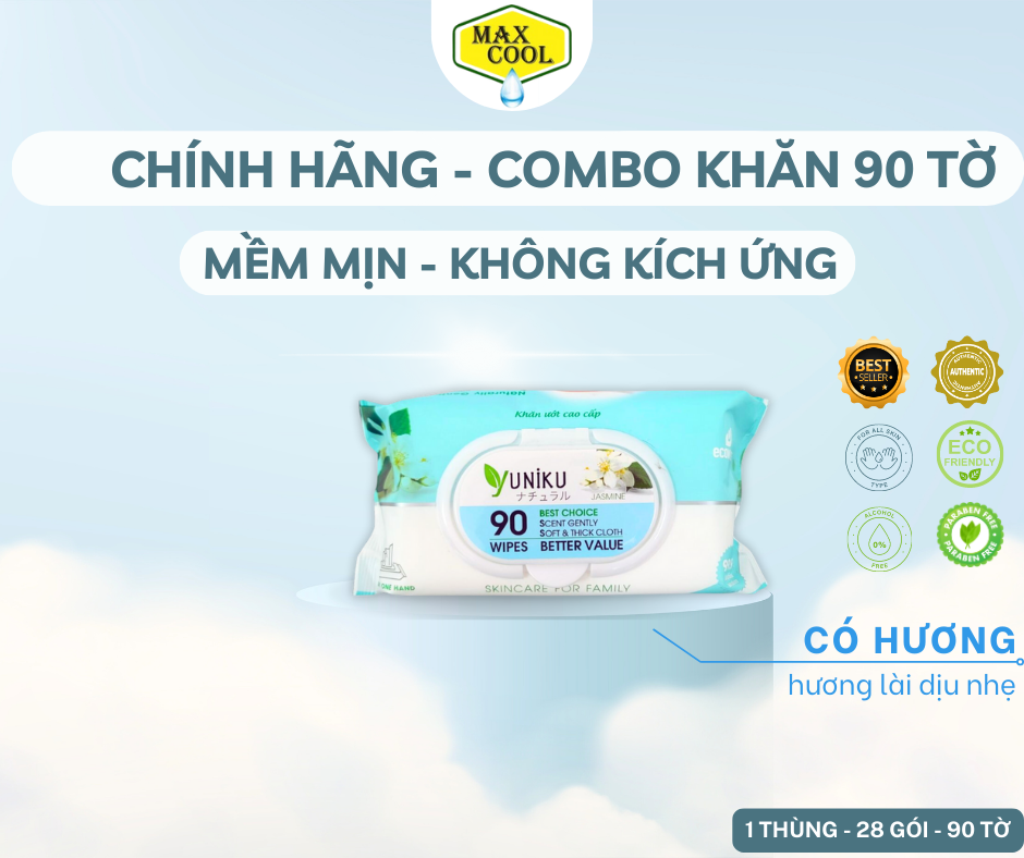 Combo 10 gói Khăn giấy ướt cao cấp 90 Tờ Hương Lài Yuniku HÀNG CHÍNH HÃNG