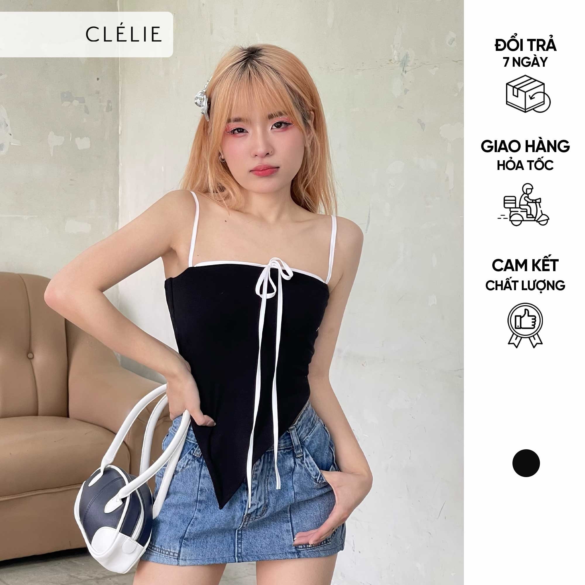Áo thun hai dây thiết kế cột nơ xẻ tà | cyd top - clélie