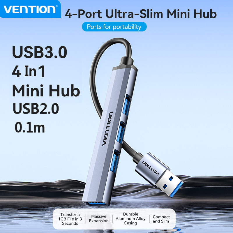 【COD】Vention Bộ chuyển đổi HUB USB 3.0 5 cổng Giao diện mạ niken Vỏ nhôm Lá nhôm Nguồn điện Micro USB Đa HUB chia USB Tốc độ truyền tốc độ cao 5Gbps OTG Micro USB cho Macbook PC Máy tính Phụ kiện máy tính xách tay Adaptador HUB USB 3.0