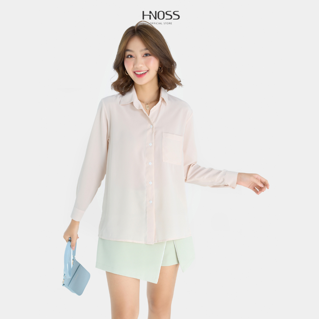 Áo sơmi nữ thời trang hnoss tay dài hoạ tiết hnasm015