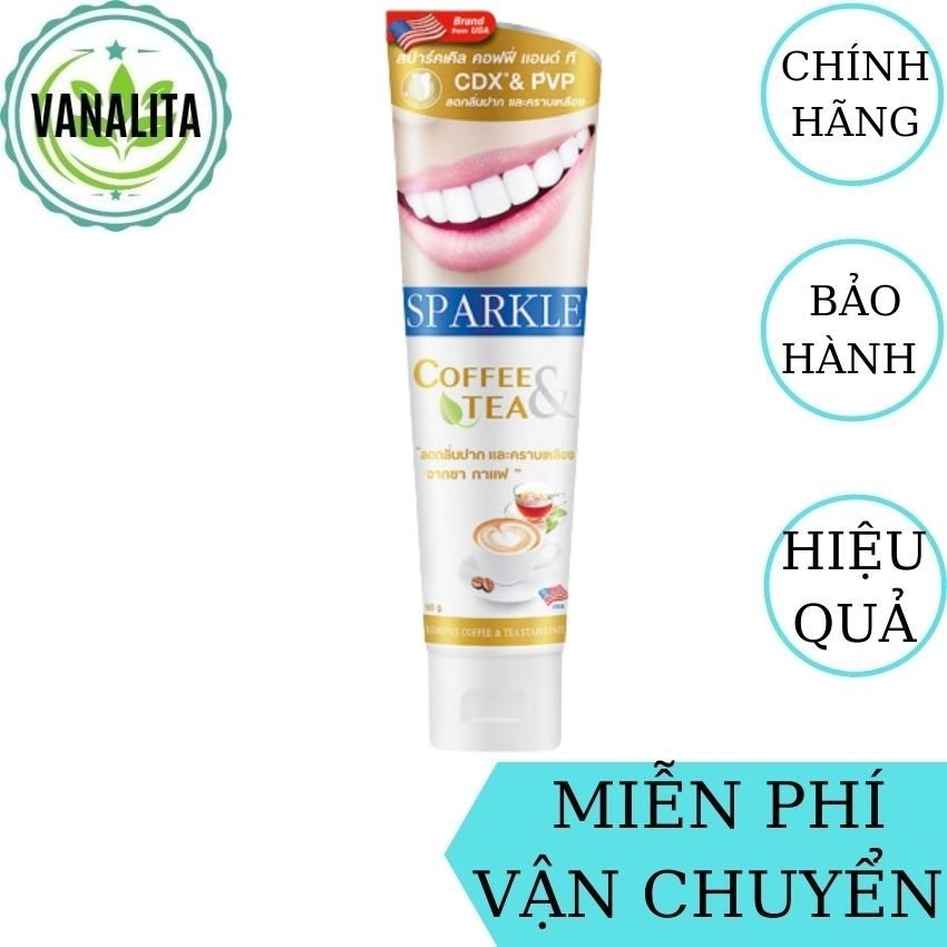 [FreeShip] Kem Đánh Răng Sparkle Thái Lan VANALITA tẩy sạch các vết ố vàng giúp răng trắng sáng, hơi thở thơm mát, diệt sạch vi khuẩn-90g (Coffee&Tea)