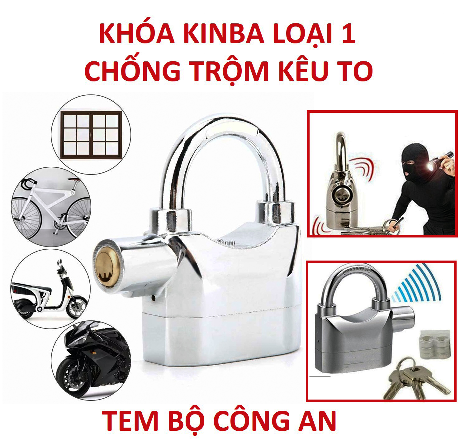 Ổ khóa chống trộm báo động kinbar, ổ khóa báo động chống trộm,ổ khóa chống cắt,KHÓA KINBA LOẠI 1 CHỐNG TRỘM KÊU TO-TEM BỘ CÔNG AN. UY Tín Chất Lượng.
