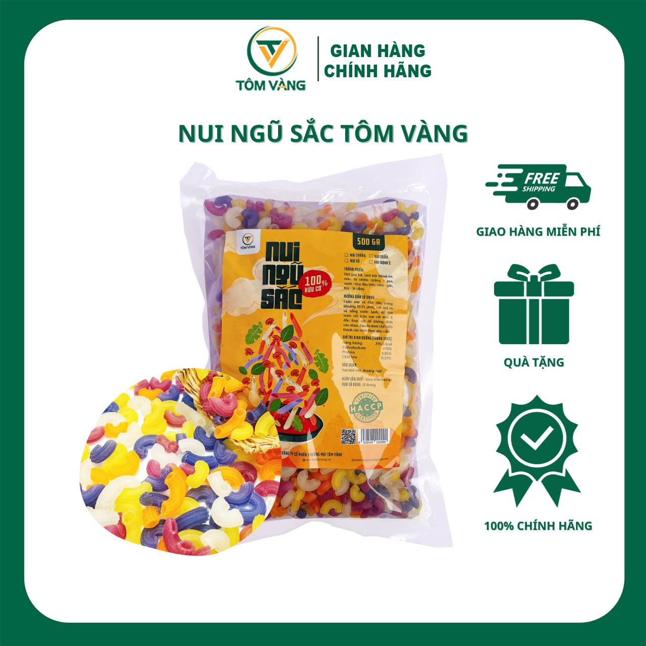Nui Ngũ Sắc Tôm Vàng (Túi 500gr ) - Tôm Vàng