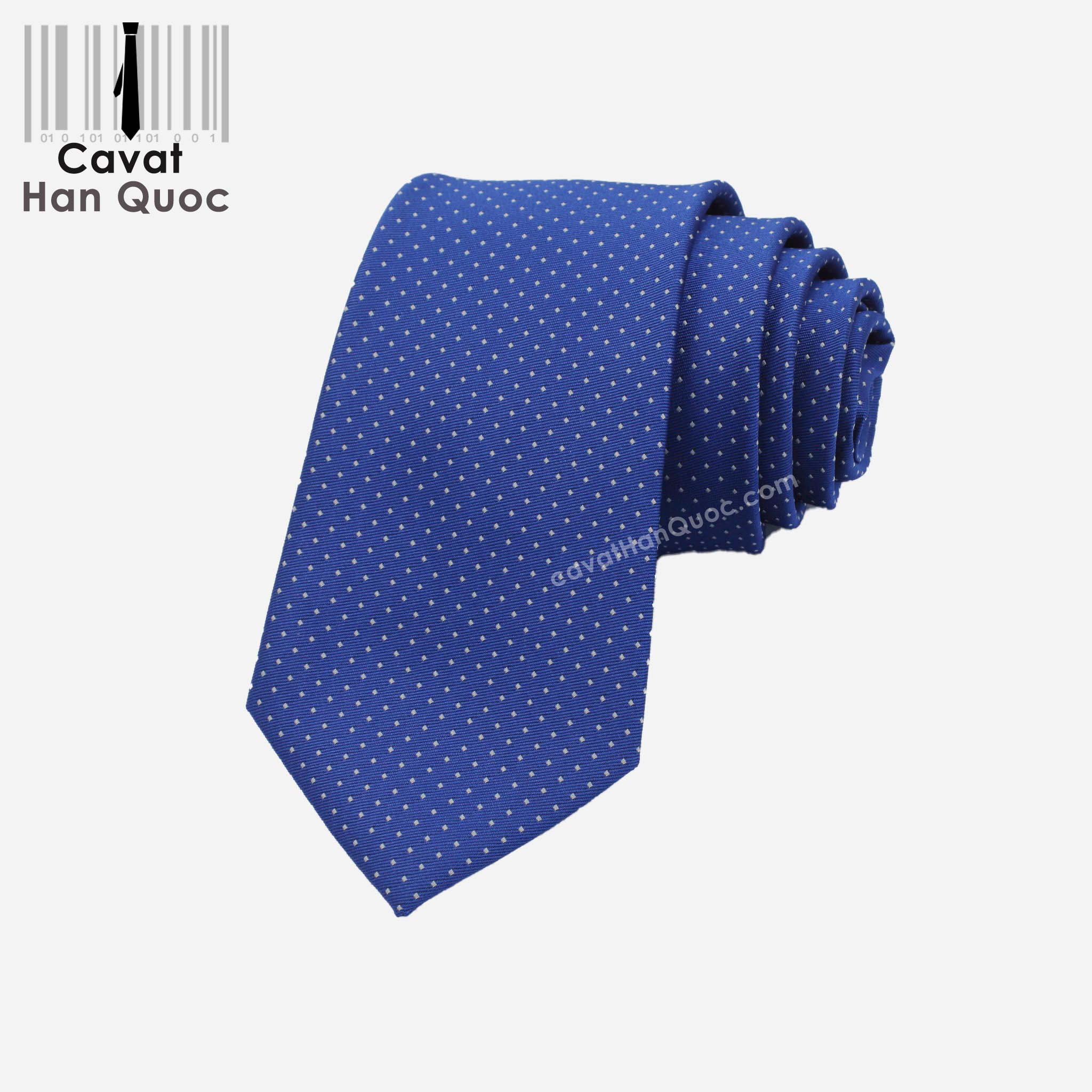 Cà vạt xanh dương chấm bi trắng liti bản to