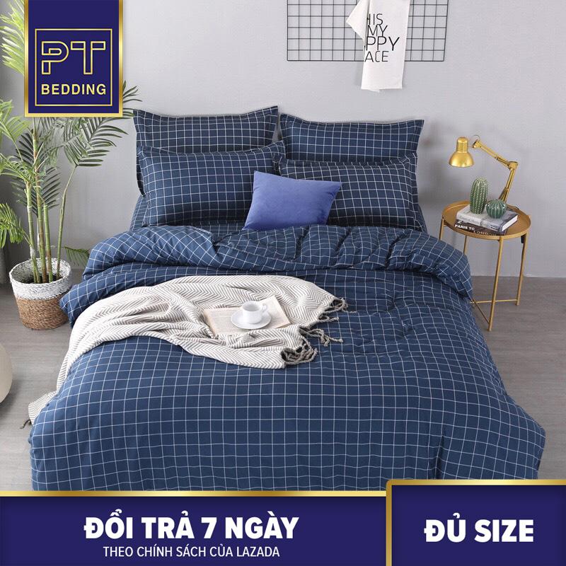 Bộ chăn ga gối caro xanh